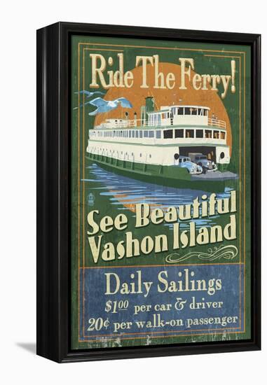 Vashon Island, Washington - Ferry Ride-Lantern Press-Framed Stretched Canvas