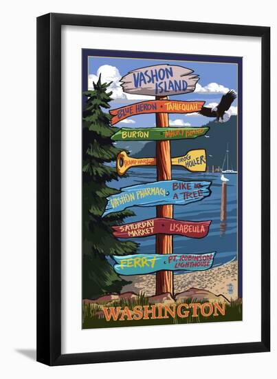 Vashon Island, Washington - Signpost-Lantern Press-Framed Art Print