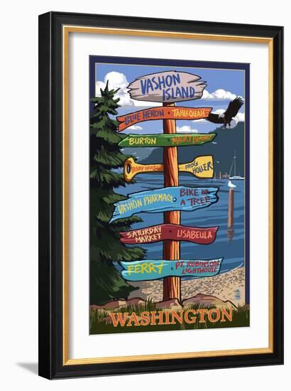 Vashon Island, Washington - Signpost-Lantern Press-Framed Art Print