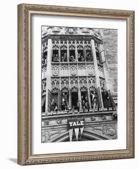 Vassar Girls Cheering Cyclists from Windows-Yale Joel-Framed Photographic Print