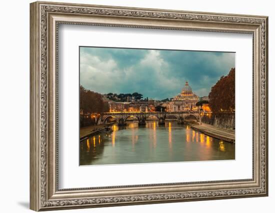 Vatican and River Tiber in Rome - Italy at Night .-bloodua-Framed Photographic Print