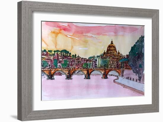 Vatican Rome Italy Sunset On River Tiber I-Markus Bleichner-Framed Art Print