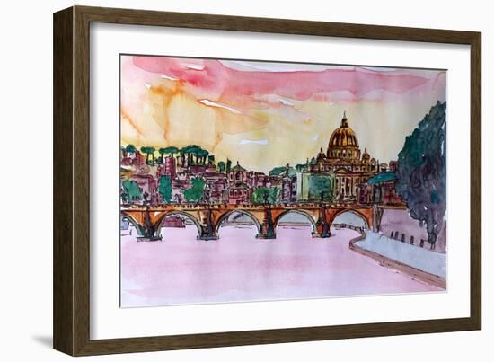 Vatican Rome Italy Sunset On River Tiber I-Markus Bleichner-Framed Art Print