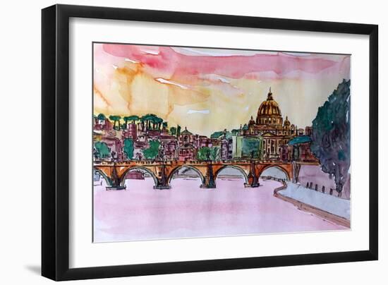 Vatican Rome Italy Sunset On River Tiber I-Markus Bleichner-Framed Art Print