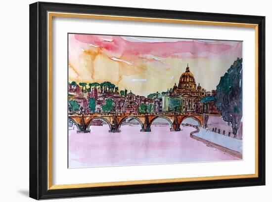 Vatican Rome Italy Sunset On River Tiber I-Markus Bleichner-Framed Art Print