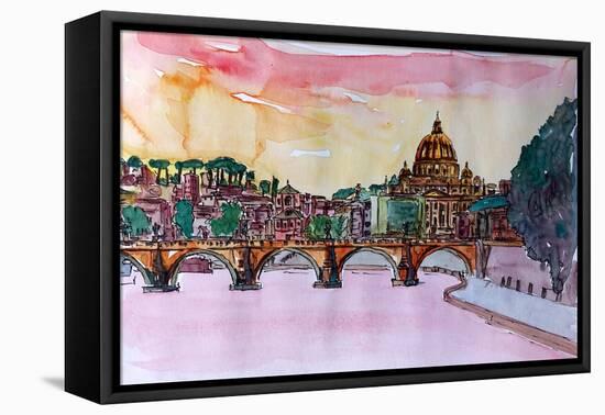 Vatican Rome Italy Sunset On River Tiber I-Markus Bleichner-Framed Stretched Canvas