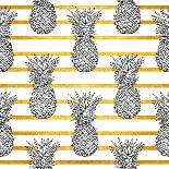 Tropical Pineapple Pattern with Gold Stripes-vavavka-Art Print