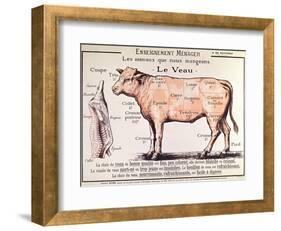 Veal: Diagram Depicting the Different Cuts of Meat-French School-Framed Giclee Print