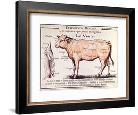 Veal: Diagram Depicting the Different Cuts of Meat-French School-Framed Giclee Print