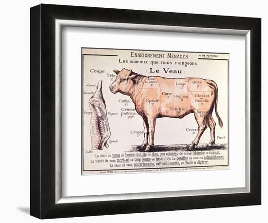 Veal: Diagram Depicting the Different Cuts of Meat-French School-Framed Giclee Print