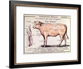 Veal: Diagram Depicting the Different Cuts of Meat-French School-Framed Giclee Print
