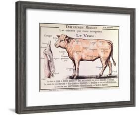 Veal: Diagram Depicting the Different Cuts of Meat-French School-Framed Giclee Print
