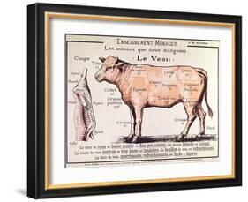 Veal: Diagram Depicting the Different Cuts of Meat-French School-Framed Giclee Print