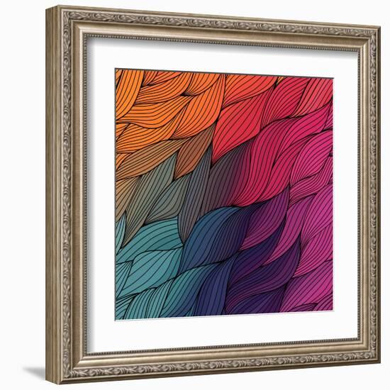 Vector Abstract Hand-Drawn Waves Texture, Wavy Background. Colorful Waves Backdrop.-Markovka-Framed Art Print