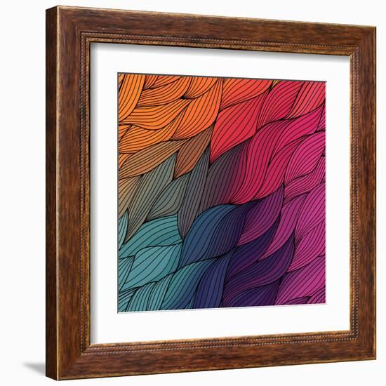 Vector Abstract Hand-Drawn Waves Texture, Wavy Background. Colorful Waves Backdrop.-Markovka-Framed Art Print