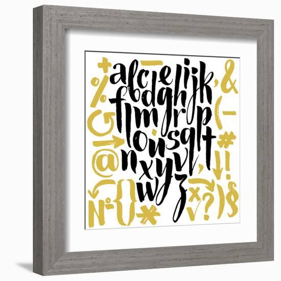 Vector Alphabet. Hand Drawn Letters. Letters of the Alphabet Written with a Brush.-veraholera-Framed Art Print