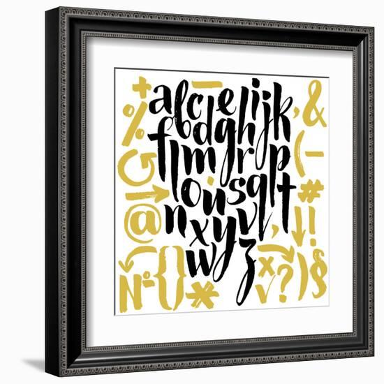 Vector Alphabet. Hand Drawn Letters. Letters of the Alphabet Written with a Brush.-veraholera-Framed Art Print