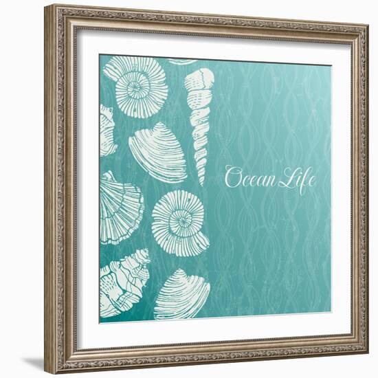 Vector Background with Sea Shells-evdakovka-Framed Art Print