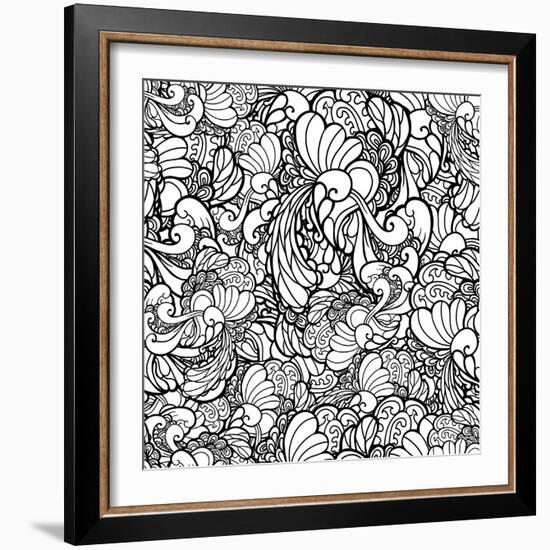 Vector Black and White Ornamental Floral Background. Pattern for Your Design Wallpapers-Marylia-Framed Art Print