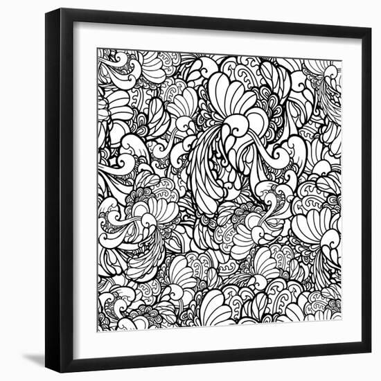 Vector Black and White Ornamental Floral Background. Pattern for Your Design Wallpapers-Marylia-Framed Art Print