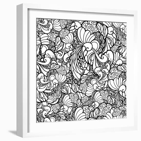 Vector Black and White Ornamental Floral Background. Pattern for Your Design Wallpapers-Marylia-Framed Art Print