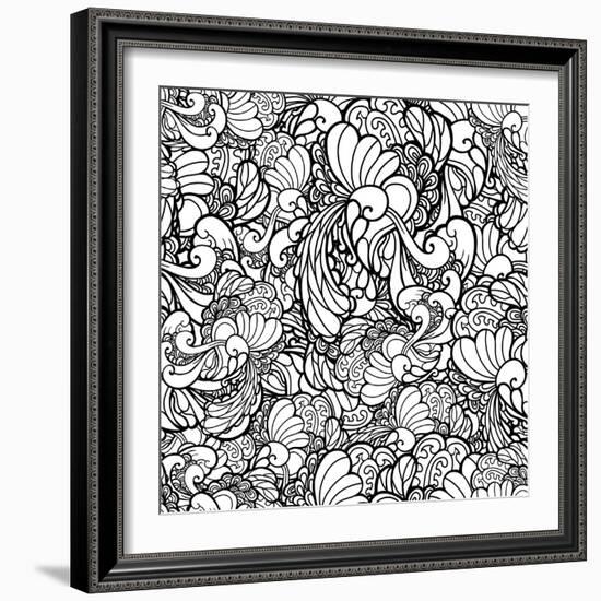 Vector Black and White Ornamental Floral Background. Pattern for Your Design Wallpapers-Marylia-Framed Art Print