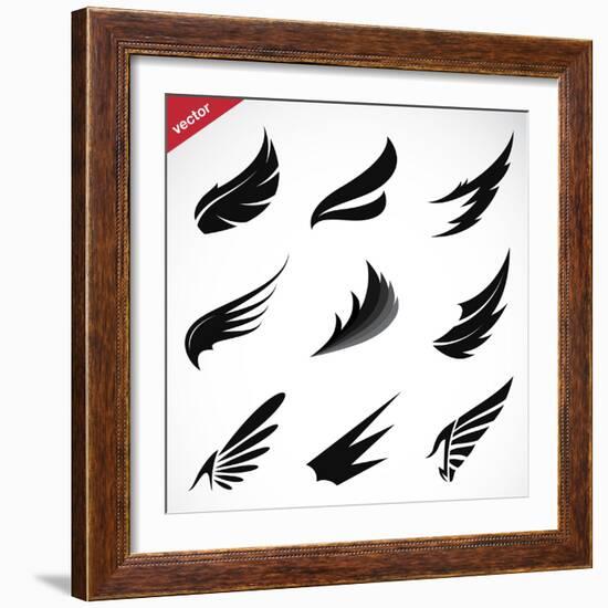 Vector Black Wing Icons Set-yod67-Framed Art Print