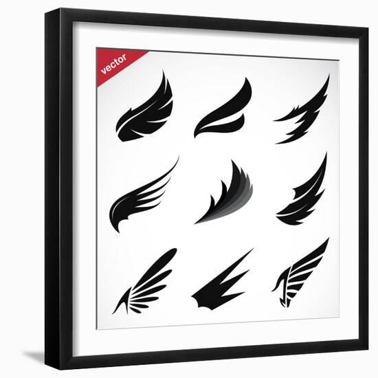 Vector Black Wing Icons Set-yod67-Framed Art Print