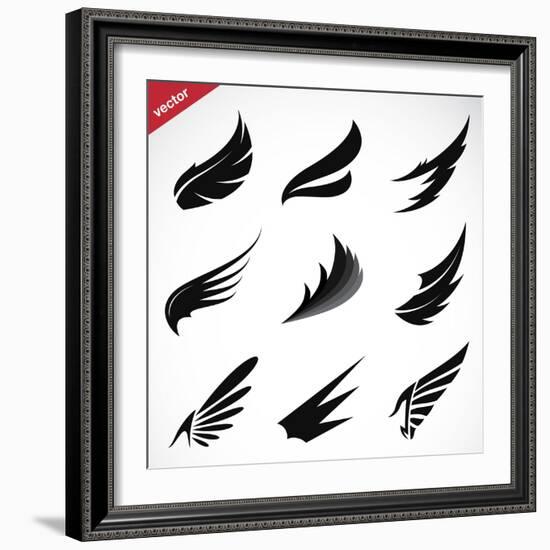 Vector Black Wing Icons Set-yod67-Framed Art Print