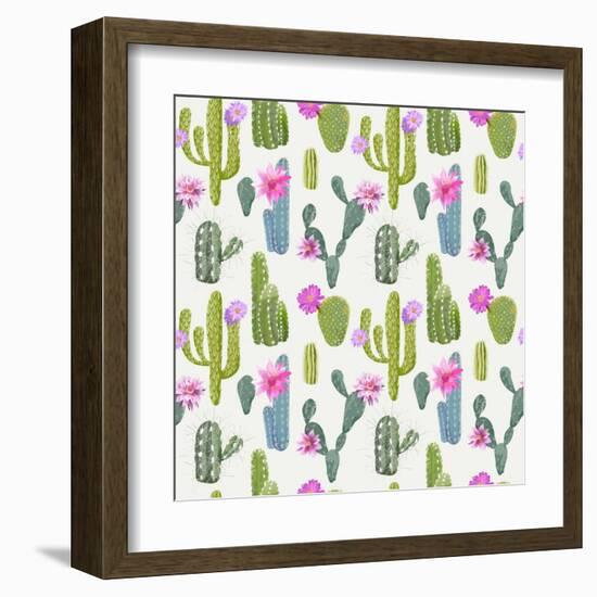 Vector Cactus Background. Seamless Pattern. Exotic Plant. Tropical.-woodhouse-Framed Art Print