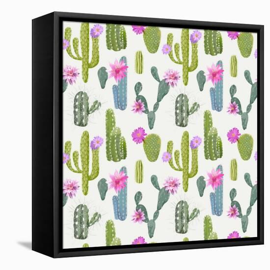 Vector Cactus Background. Seamless Pattern. Exotic Plant. Tropical.-woodhouse-Framed Stretched Canvas
