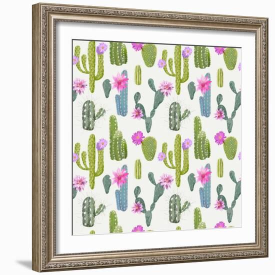 Vector Cactus Background. Seamless Pattern. Exotic Plant. Tropical.-woodhouse-Framed Art Print