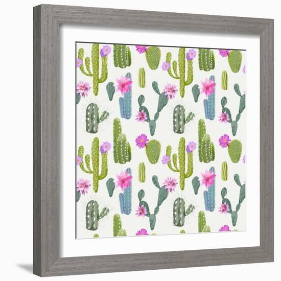 Vector Cactus Background. Seamless Pattern. Exotic Plant. Tropical.-woodhouse-Framed Art Print