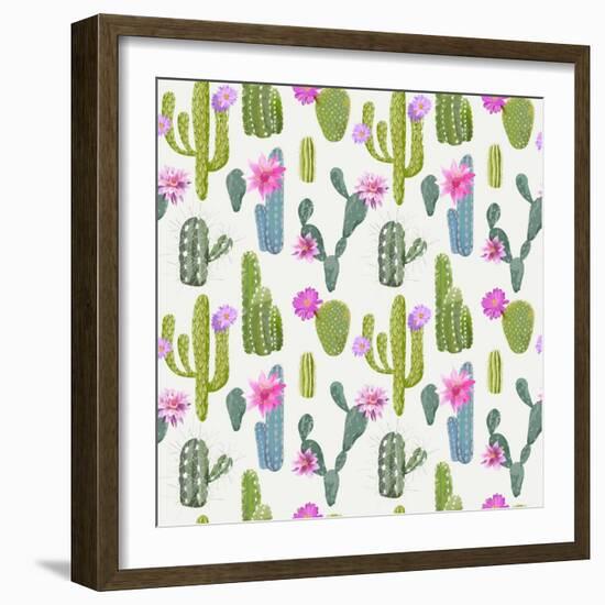 Vector Cactus Background. Seamless Pattern. Exotic Plant. Tropical.-woodhouse-Framed Art Print