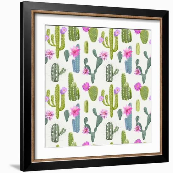 Vector Cactus Background. Seamless Pattern. Exotic Plant. Tropical.-woodhouse-Framed Art Print