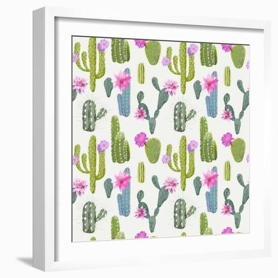 Vector Cactus Background. Seamless Pattern. Exotic Plant. Tropical.-woodhouse-Framed Art Print