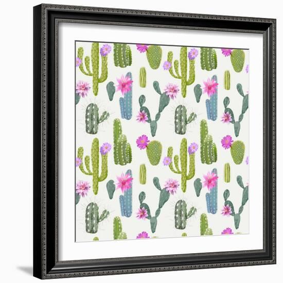 Vector Cactus Background. Seamless Pattern. Exotic Plant. Tropical.-woodhouse-Framed Art Print