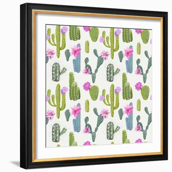 Vector Cactus Background. Seamless Pattern. Exotic Plant. Tropical.-woodhouse-Framed Art Print