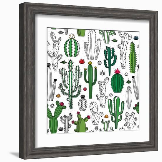 Vector Cactus Seamless Pattern-Vlad Klok-Framed Art Print