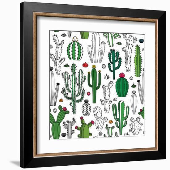 Vector Cactus Seamless Pattern-Vlad Klok-Framed Art Print