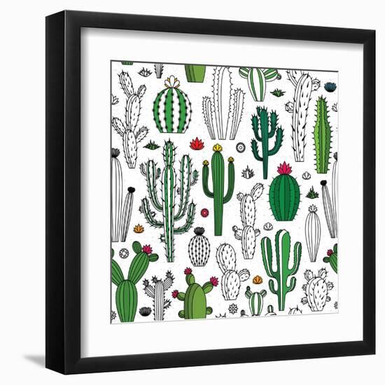 Vector Cactus Seamless Pattern-Vlad Klok-Framed Art Print