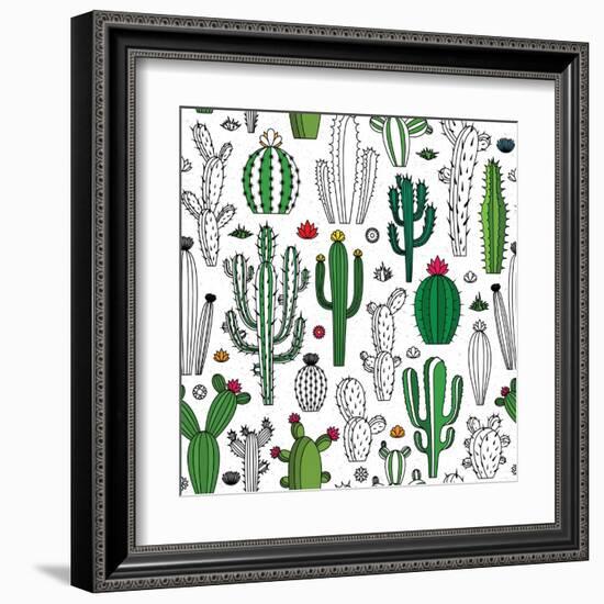 Vector Cactus Seamless Pattern-Vlad Klok-Framed Art Print