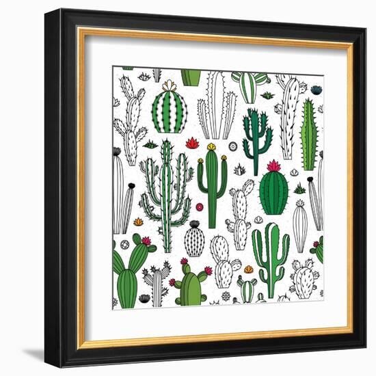 Vector Cactus Seamless Pattern-Vlad Klok-Framed Art Print