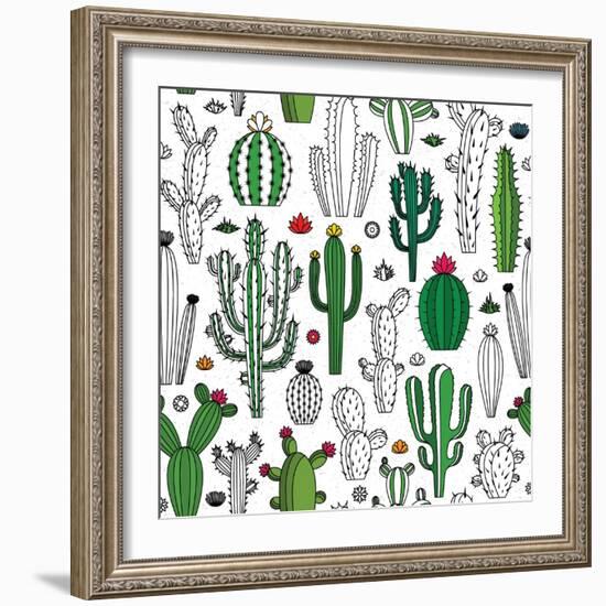 Vector Cactus Seamless Pattern-Vlad Klok-Framed Art Print