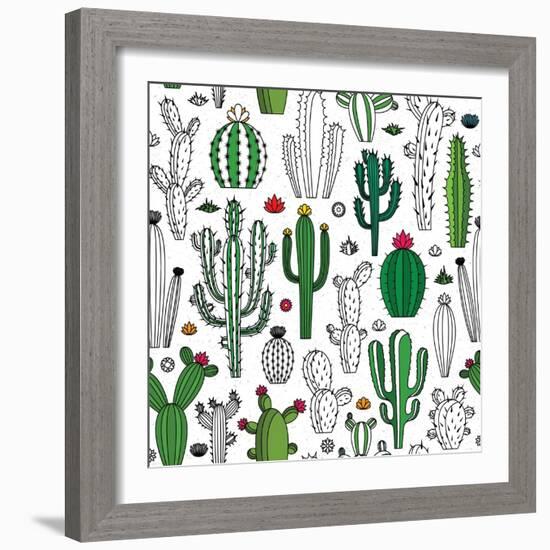 Vector Cactus Seamless Pattern-Vlad Klok-Framed Art Print