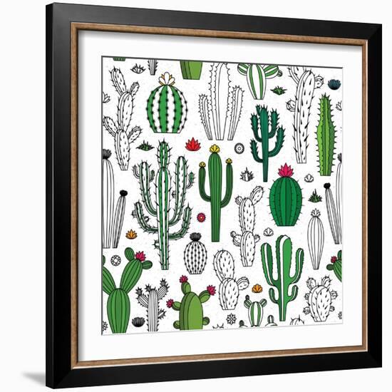 Vector Cactus Seamless Pattern-Vlad Klok-Framed Art Print