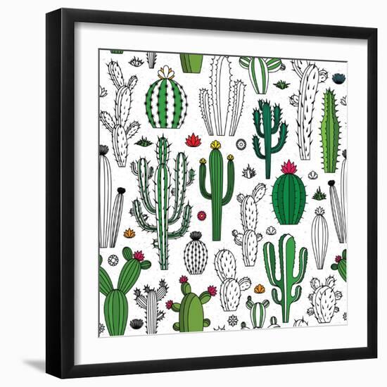 Vector Cactus Seamless Pattern-Vlad Klok-Framed Art Print