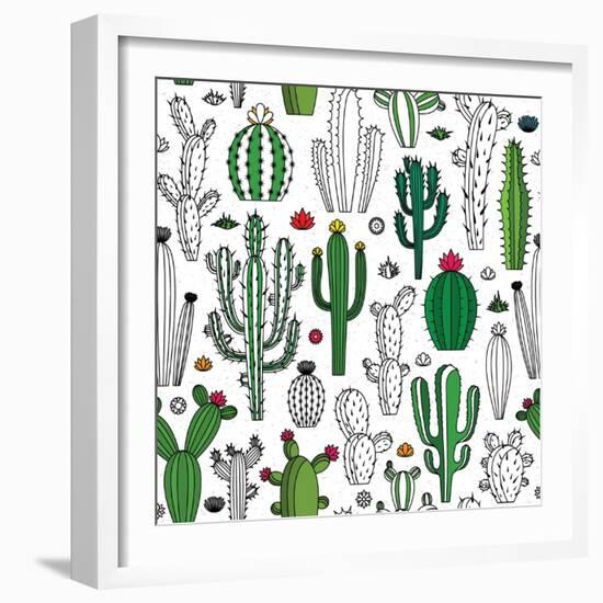 Vector Cactus Seamless Pattern-Vlad Klok-Framed Art Print