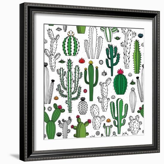 Vector Cactus Seamless Pattern-Vlad Klok-Framed Art Print