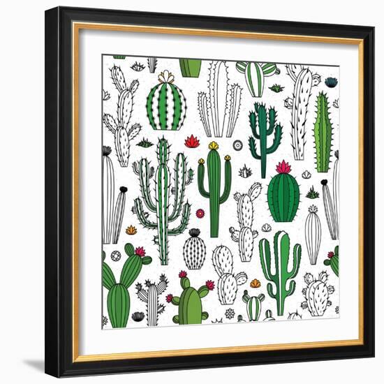 Vector Cactus Seamless Pattern-Vlad Klok-Framed Art Print